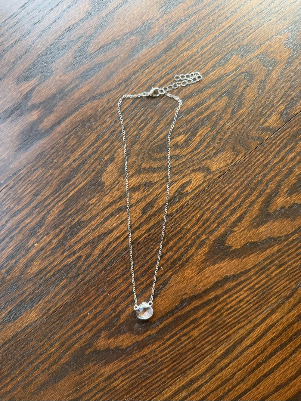 Silver toned Clear Crystal Pendant Necklace